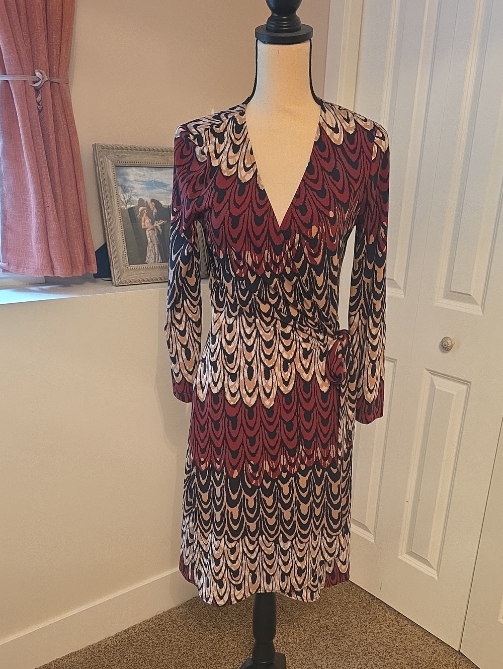 Women's Burgundy Patterned Wrap Dress